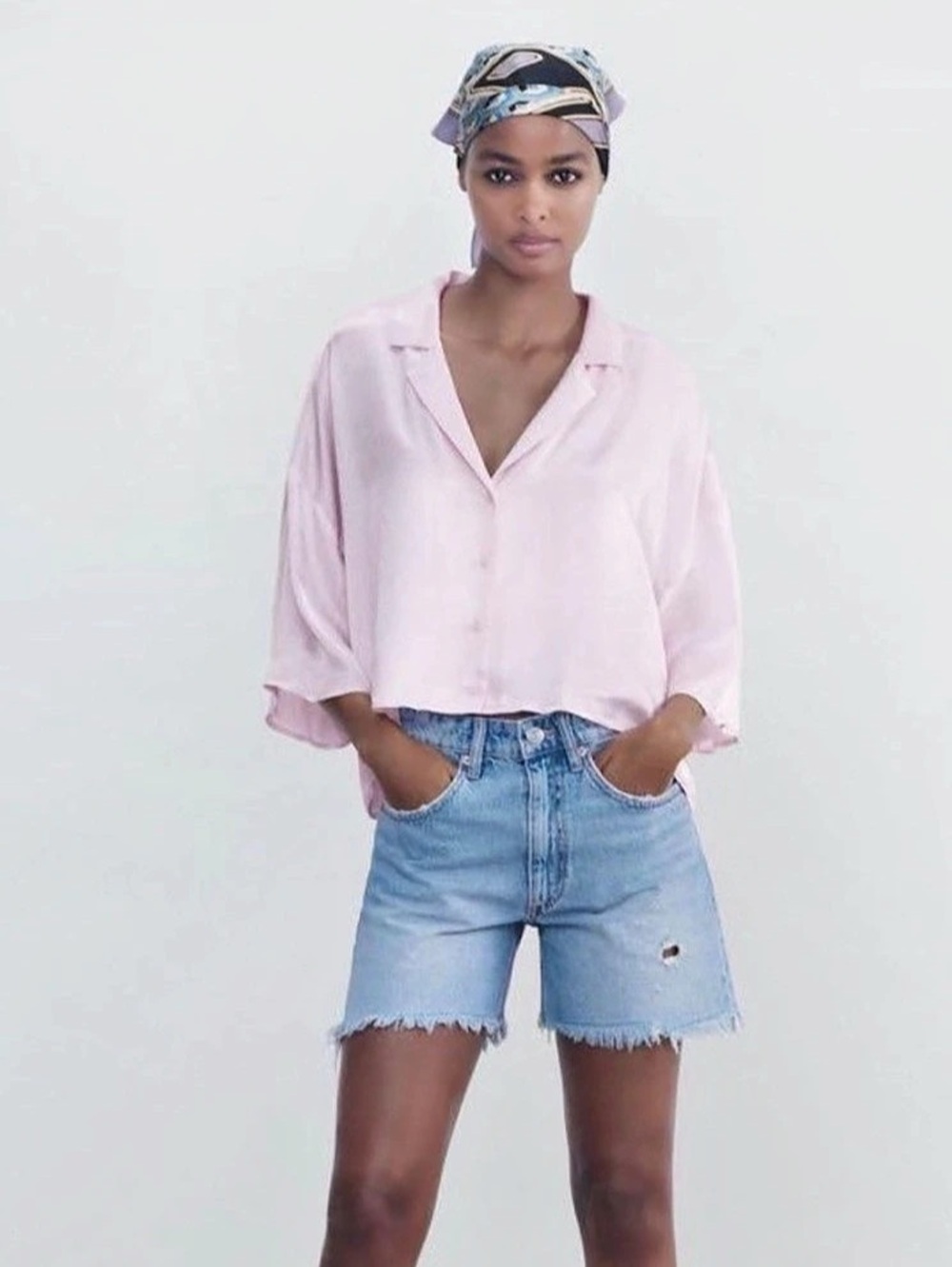 Zara pink satin effect crop top button up Size XS